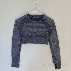 Gymshark Flex Sports Long Sleeve Crop Top - Charcoal Marl/Teal